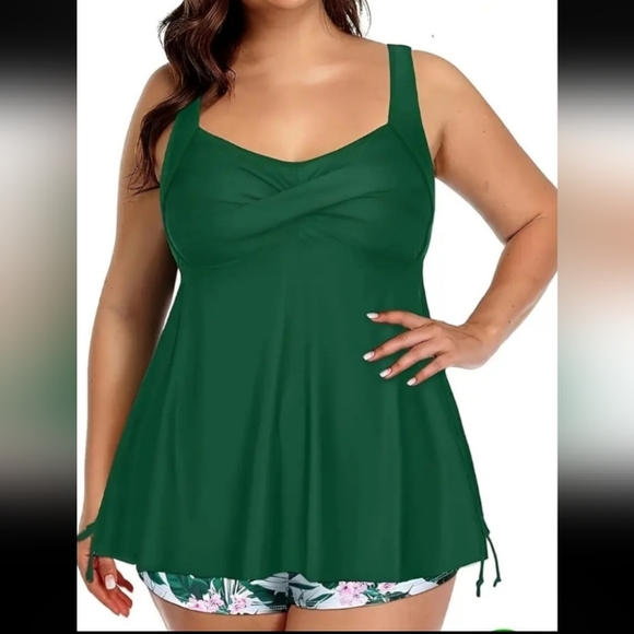 Aqua Eve Women Plus Size Tankini Swimsuit Two Piece Flowy Swimdress - View #3